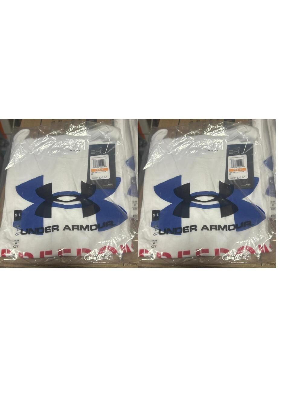 Under Armour Womens Freedom Logo T-Shirt White Blue Size Small 2 Pack New